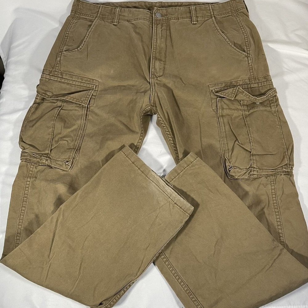 Levis Cargo Pants Cotton Brown Khaki Hiking Camping Zip Fly sz 36x34